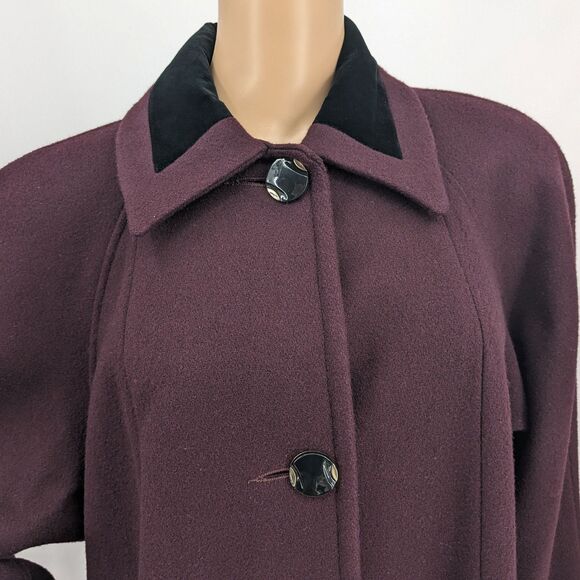 Vintage 1970s Jofeld Wool Coat Plum Swing Velvet Trim Winter Plus Size 1X - Picture 6 of 15